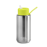 Frank Green - Ceramic Reusable Bottle with Straw Lid - Chrome with Neon Yellow (1L/34oz)