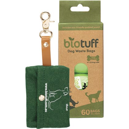 Biotuff - Compostable Dog Waste Bags - With Padded Dispenser 60 Pack