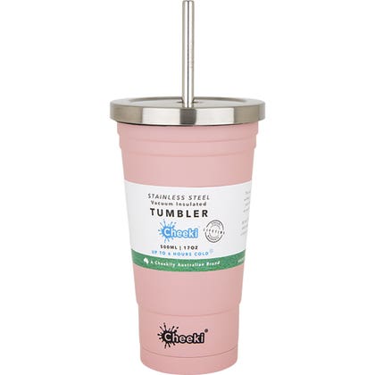 Cheeki - Insulated Stainless Steel Tumbler with Straw - Pink  (500ml)
