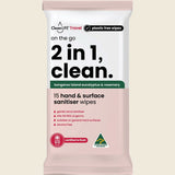 CleanLIFE On The Go 2 in 1 Wipes - Hand and Surface Sanitizer 15 Wipes