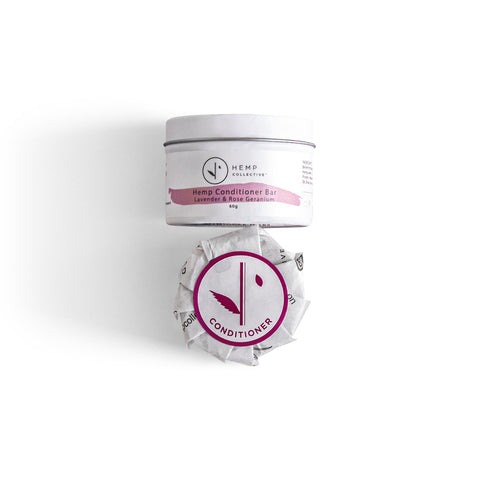 Natural Hemp  Conditioner Bar Lavender & Rose Geranium -  Travel Tin & Refill 100g