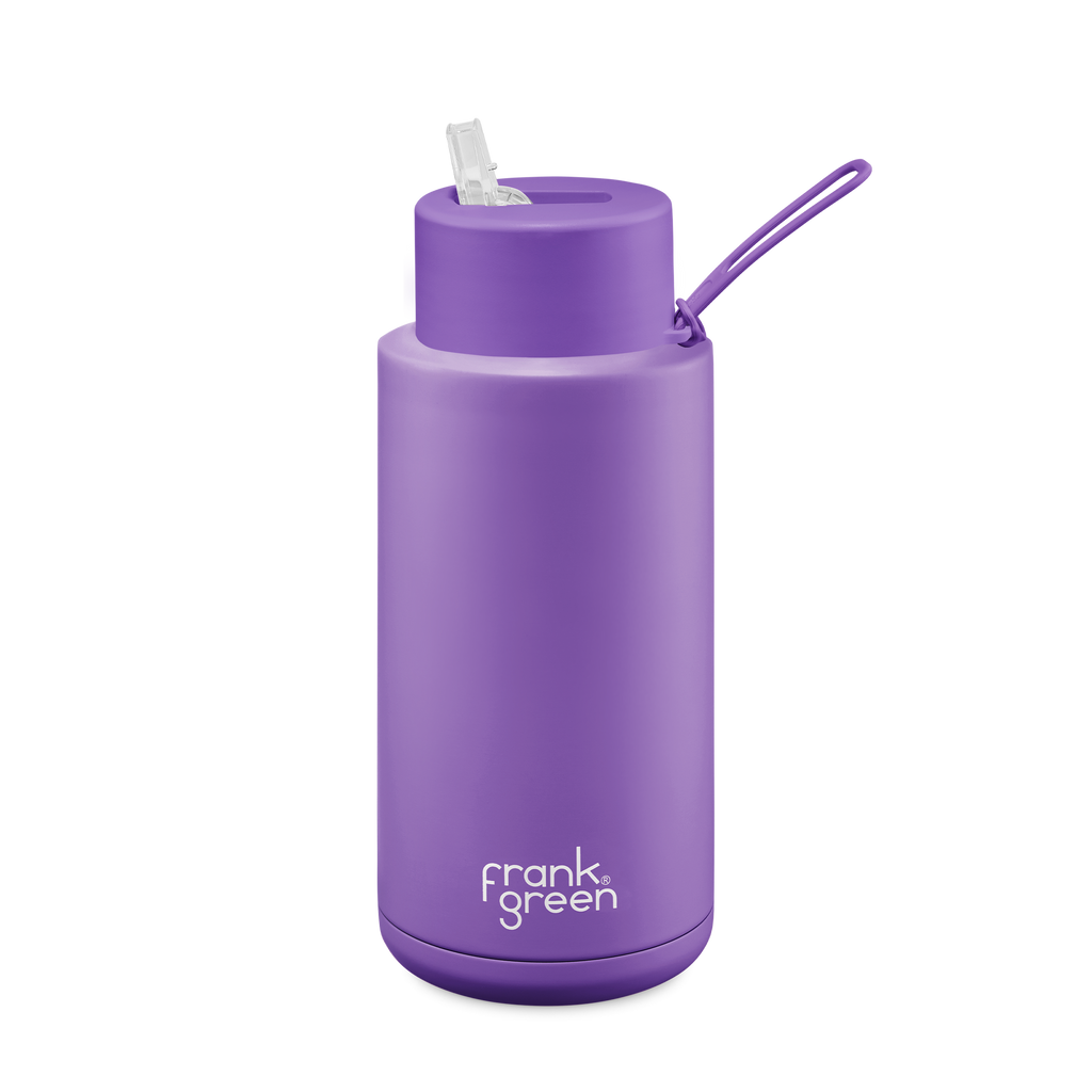 Frank Green - Stainless Steel Ceramic Reusable Bottle with Straw Lid - Cosmic Purple (34oz)