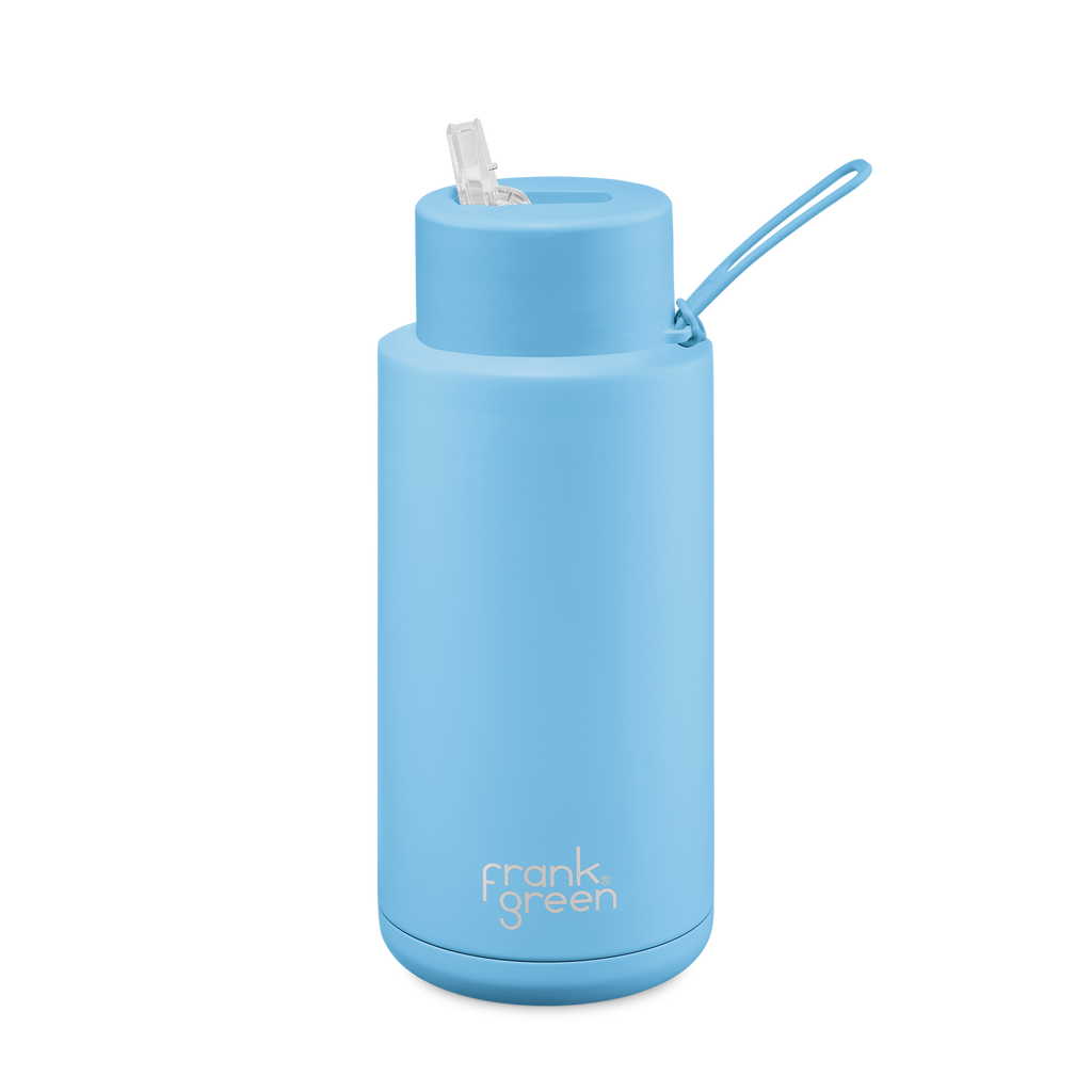 Frank Green - Stainless Steel Ceramic Reusable Bottle with Straw - Sky Blue (34oz)