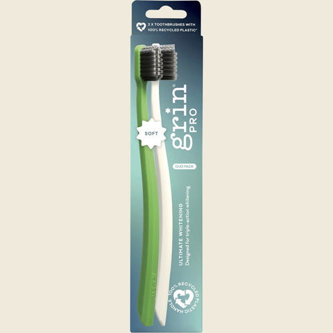 Grin Pro Ultimate Gentle Toothbrush Ultra Soft White, Green - 2 Pack