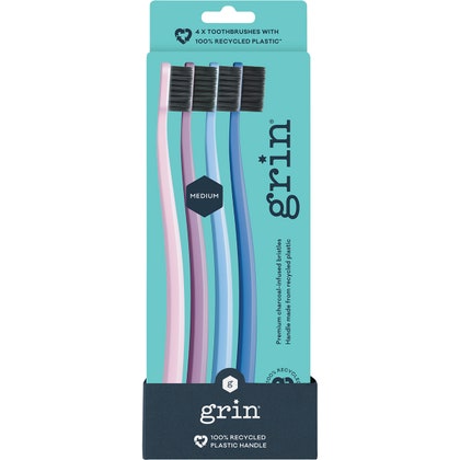 Grin - Medium Toothbrush - Purple  (4 Pack)