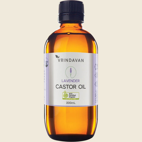 Vrindavan - Lavender & Castor Oil Certified Organic - Amber Glass Bottle (200ml)