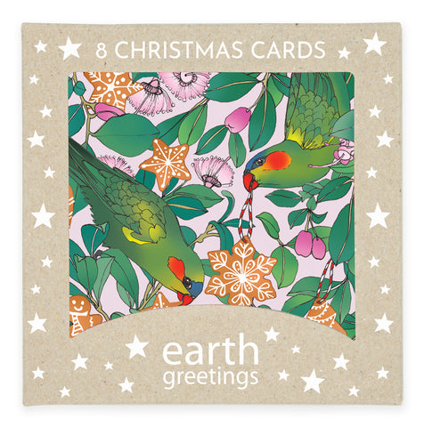 Earth Greetings - Christmas Card Pack - Lorikeets & Lilly Pilly (8 Pack)