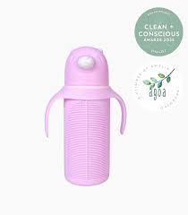 Kaakaa Baby - Glass Cup with Silicone Straw & Sleeve - Pink 240ml