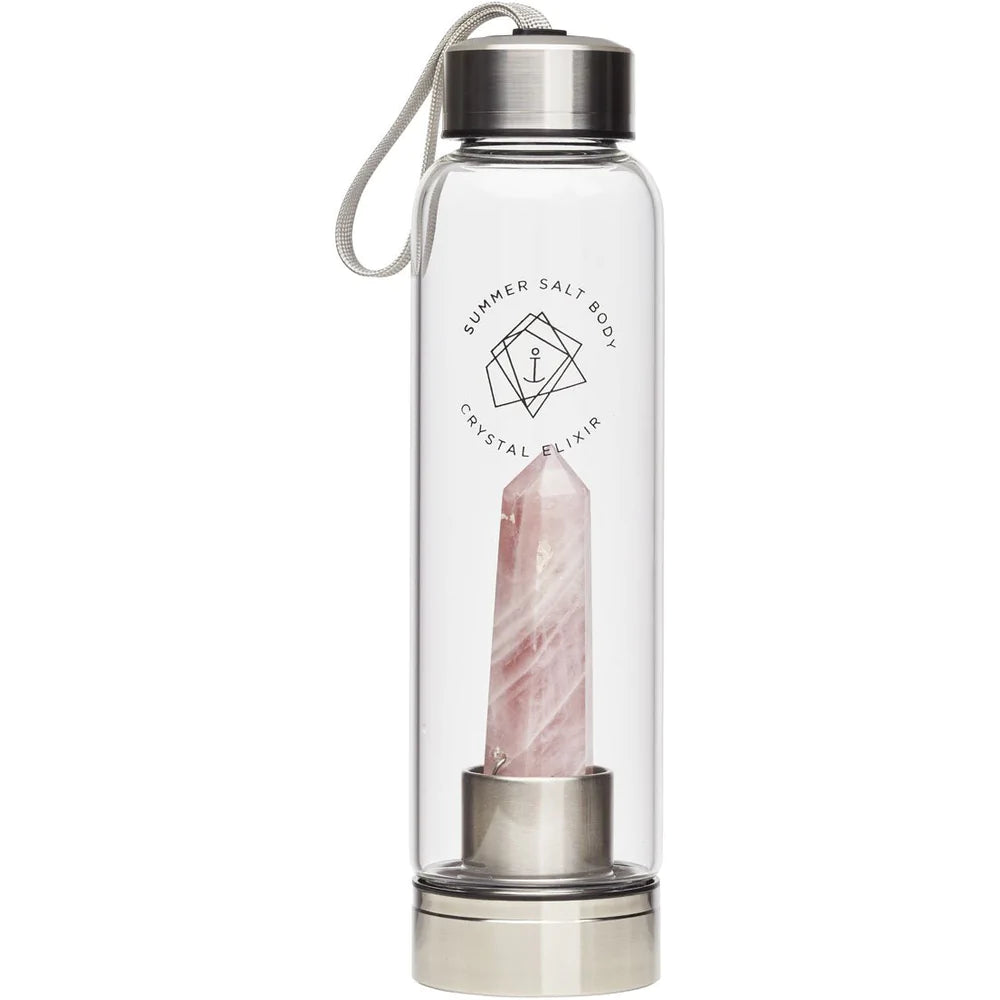 Summer Salt Body - Crystal Elixir Glass Water Bottle - Rose Quartz (550ml)