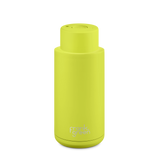 Frank Green - Stainless Steel Ceramic Reusable Bottle with Push Button Lid - Neon Yellow (34oz)