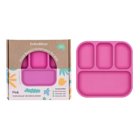 Bobo & Boo - Plant-Based Bento-Style Divided Plate - Pink (21cm x 22cm)