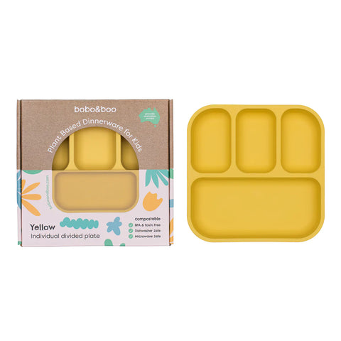 Bobo & Boo - Plant-Based Bento-Style Divided Plate - Yellow (21cm x 22cm)