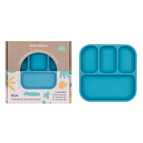 Bobo & Boo - Plant-Based Bento-Style Divided Plate - Blue (21cm x 22cm)