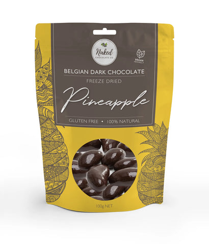 Naked Chocolate Co - Dark Chocolate Freeze Dried Pineapple (100g) BEST BEFORE 25/10/23