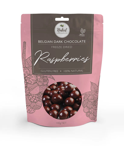 Naked Chocolate Co - Dark Chocolate Freeze Dried Rapsberries (100g)