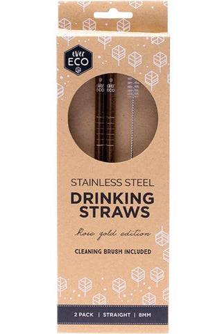 Ever Eco - Rose Gold Stainless Steel Straws- Straight (2 pack with Cleaning Brush)