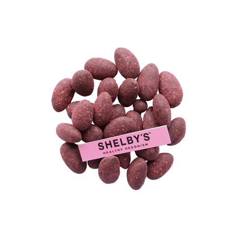 Shelby's - Dipped and Dusted Almonds - Raspberry Dark Chocolate (40g)