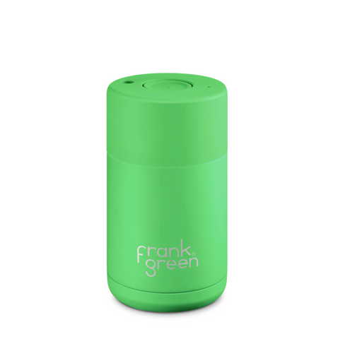 Frank Green - Stainless Steel Ceramic Reusable Cup with Push Button Lid - Neon Green (10oz)