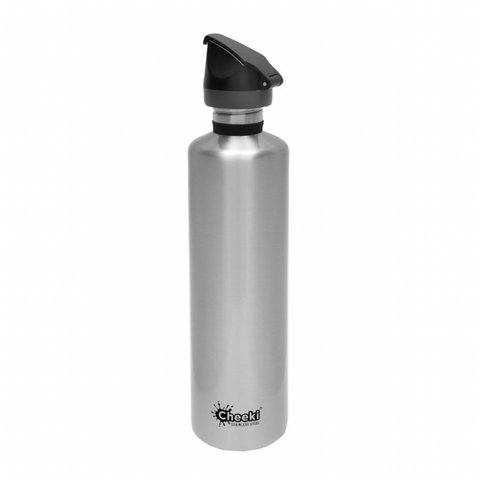 Cheeki - Single Wall Active Bottle with Tri-Tech Sports Lid - Silver (1L)