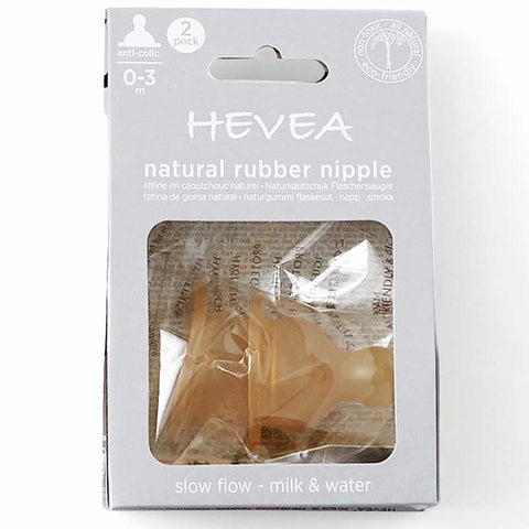 Hevea - Natural Rubber Anti-Colic Feeding Bottle Nipples - Slow Flow/0-3 Months (2 pack)