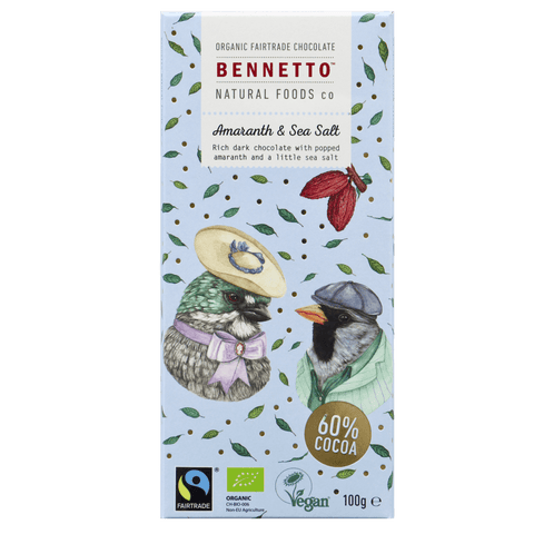 Bennetto Natural Food Co. - Organic and Fairtrade Dark Chocolate - Sea Salt and Amaranth (100g)