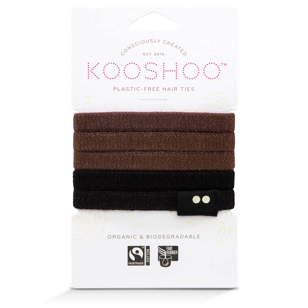 Kooshoo - Organic Plastic-free Hair Ties - Black/Brown (5 Pack)