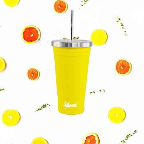 Cheeki - Insulated Stainless Steel Tumbler with Straw - Lemon (500ml)