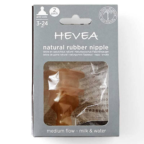 Hevea - Natural Rubber Anti-Colic Feeding Bottle Nipples - Medium Flow/3-24 Months (2 pack)